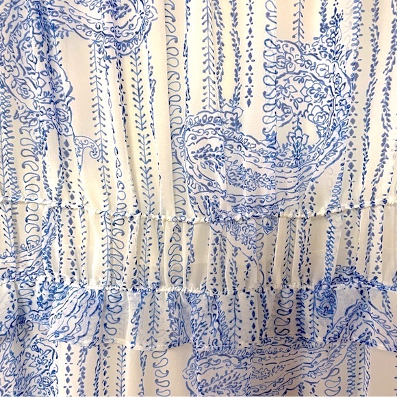 Taylor Woman White And Blue Print Sleeveless Ruffle Maxi Dress Sz 18W - Picture 7 of 7